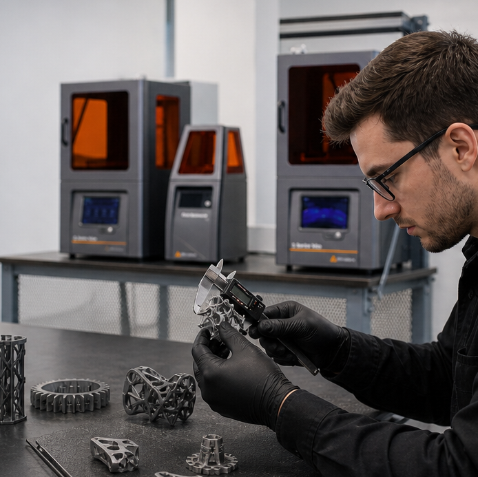 Engineer Inspecting Precision Components on Workbench-1